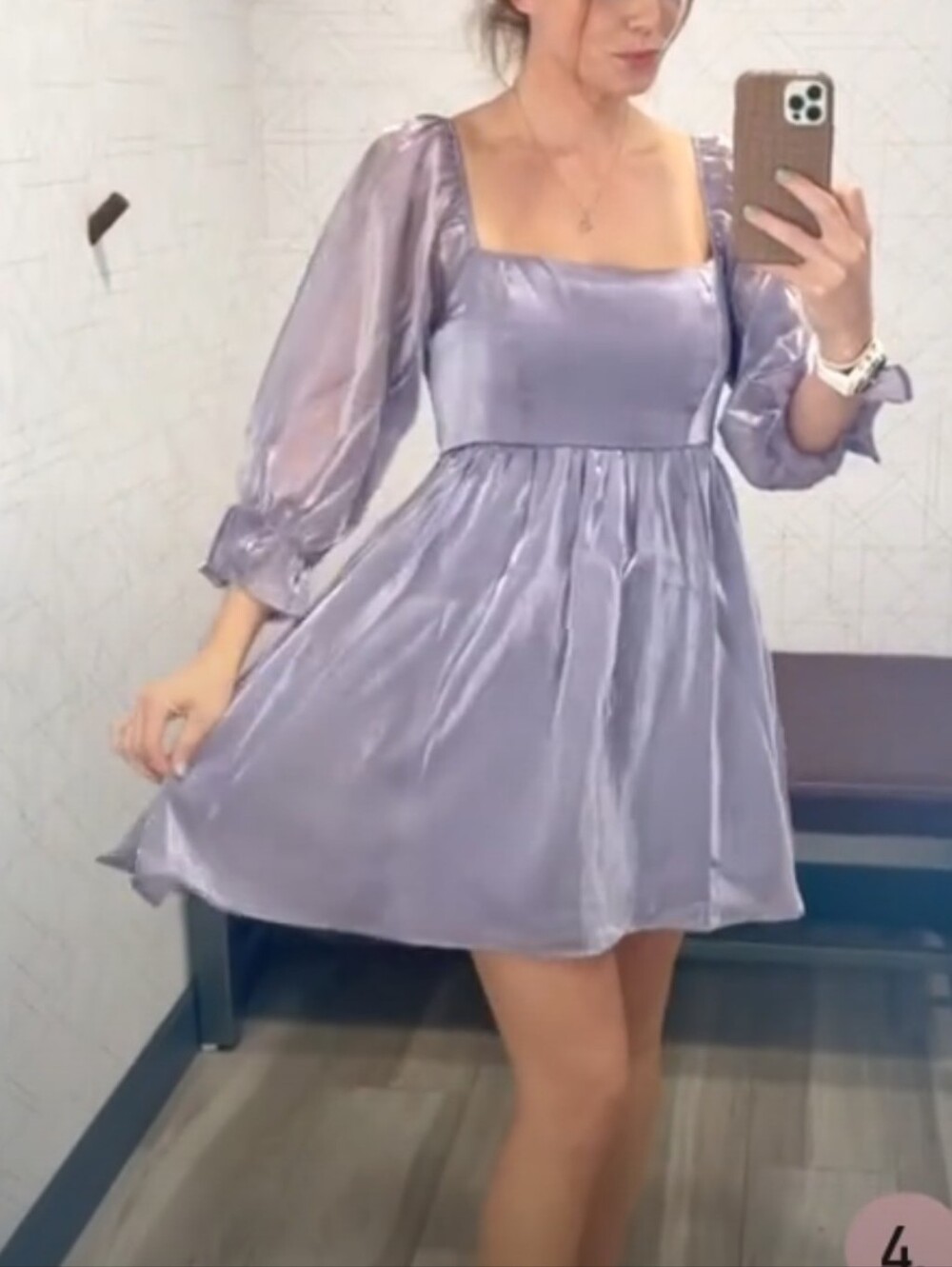 NEW Thirty/Thirty LA Lavender Iridescent Babydoll Mini-Dress Women's Medium